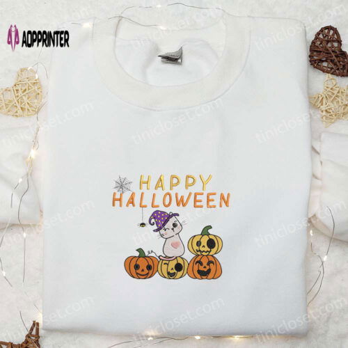 Funny Happy Halloween Cute Cat Embroidered Shirt - Best Halloween Gift and Clothing Ideas