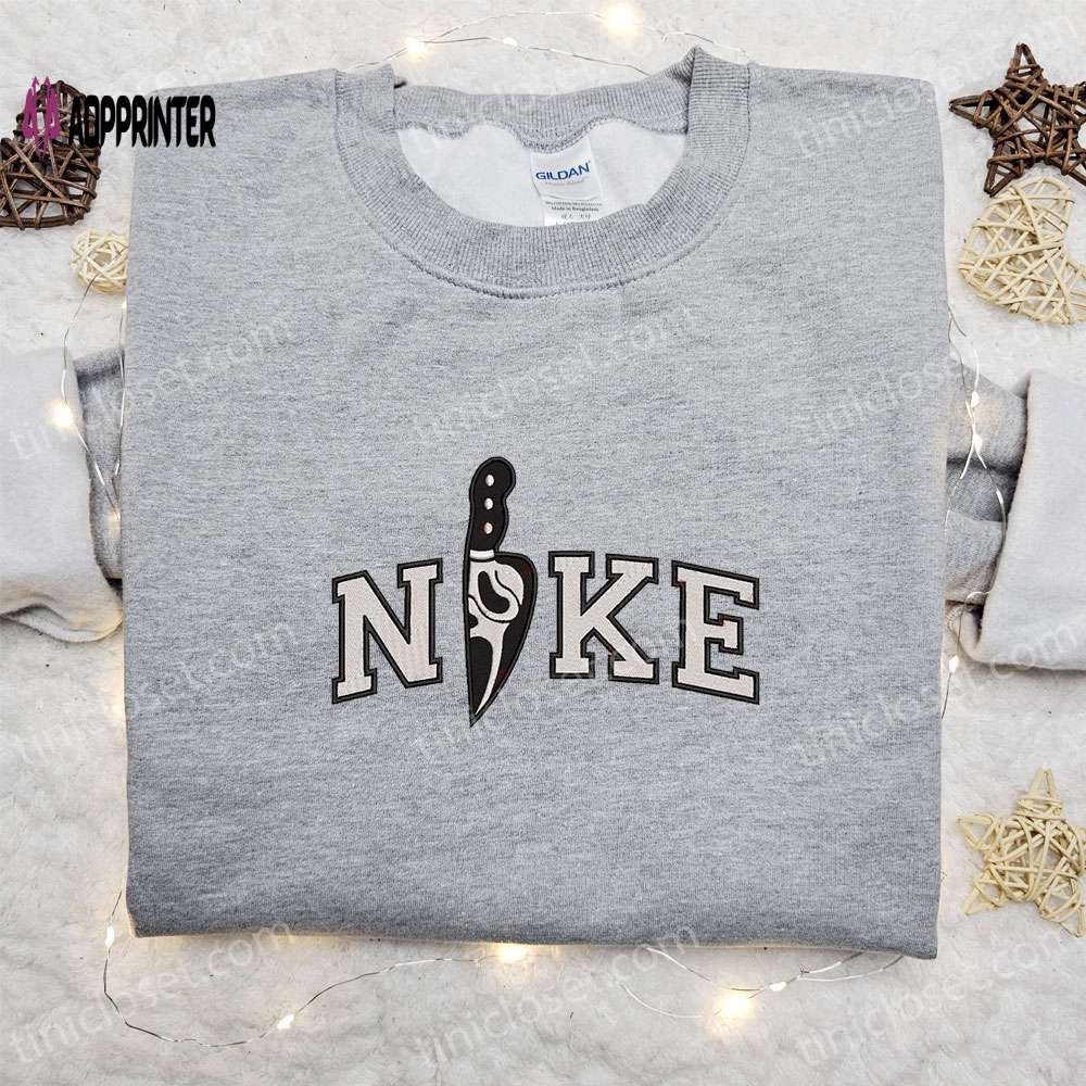 Spooky Style: Ghostface Knife x Nike Embroidered Shirt Halloween Sweatshirt & Hoodie Spooky Style: Ghostface Knife x Nike Embroidered Shirt Halloween Sweatshirt & Hoodie