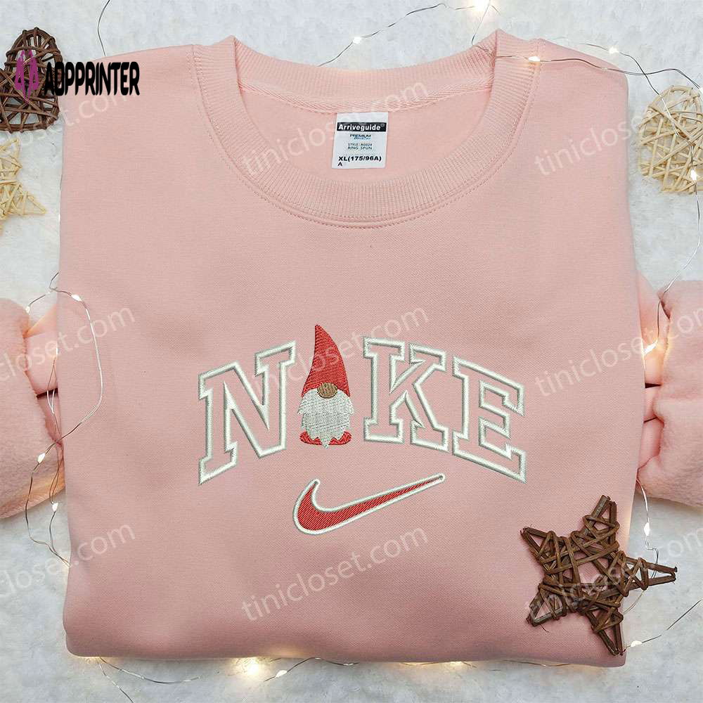 Gnome x Nike Embroidered Shirt: Custom Christmas Design for Unique Style Gnome x Nike Embroidered Shirt: Custom Christmas Design for Unique Style