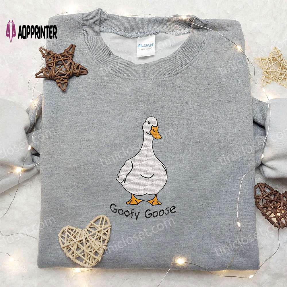 Goofy Goose Embroidered Shirt: Animal & Funny Design Goofy Goose Embroidered Shirt: Animal & Funny Design