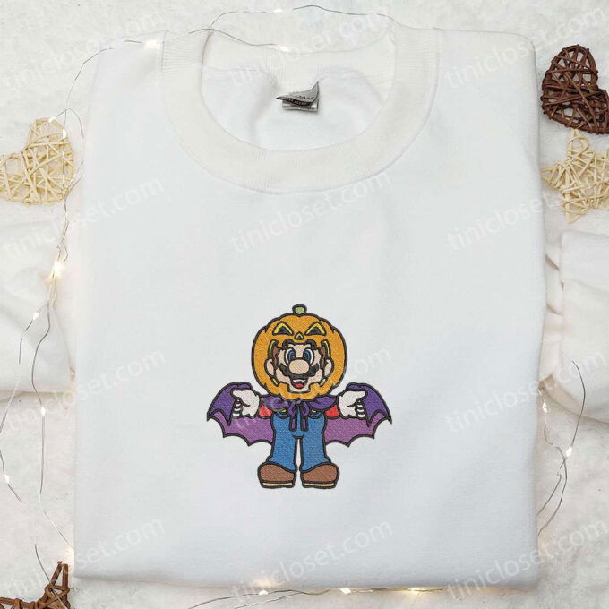 Halloween Mario Pumpkin Embroidered Shirt Hoodie & Sweatshirt: Funny Cute & Spooky Designs