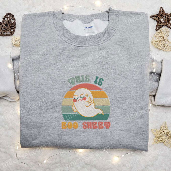 Cute Halloween Embroidered Shirt Halloween Clothing – This Is Boo Sheet Shirt