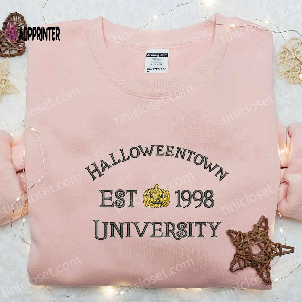 Halloweentown University Est 1998 Embroidered Shirt: Vintage Halloween Gift for Halloween Lovers Halloweentown University Est 1998 Embroidered Shirt: Vintage Halloween Gift for Halloween Lovers