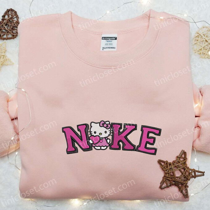 Hello Kitty Heart x Nike Cartoon Embroidered Tshirt: Cute & Stylish Hello Kitty & Nike Inspired Shirt