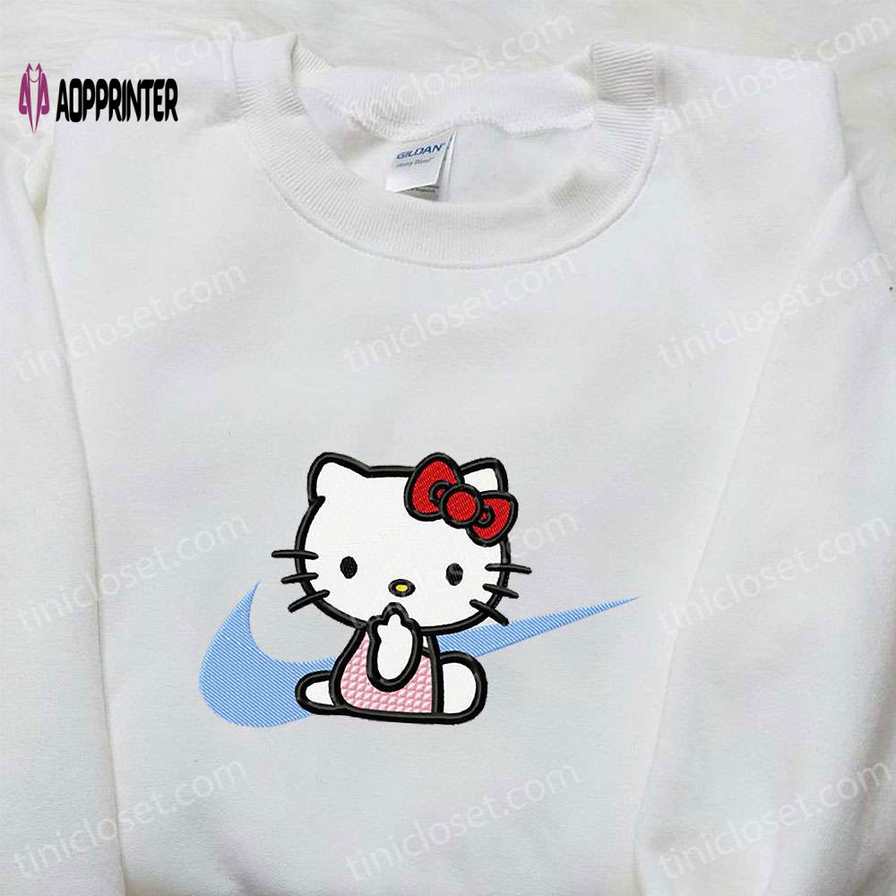 Hello Kitty x Nike Swoosh Cartoon Sweatshirt: Embroidered Shirt Nike Inspired Design Hello Kitty x Nike Swoosh Cartoon Sweatshirt: Embroidered Shirt Nike Inspired Design