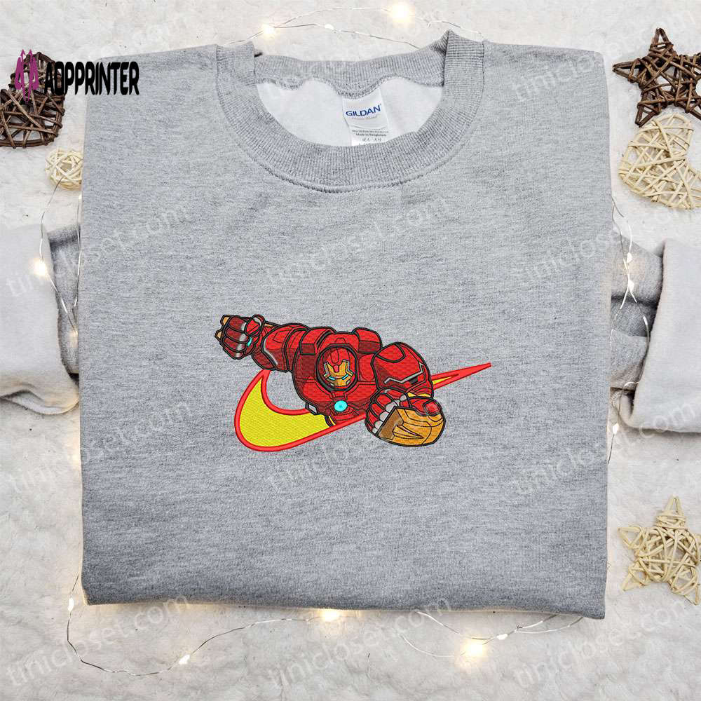 Iron Man x Nike Swoosh Movie Embroidered Sweatshirt – Marvel Universe & Nike Inspired Shirt Iron Man x Nike Swoosh Movie Embroidered Sweatshirt – Marvel Universe & Nike Inspired Shirt