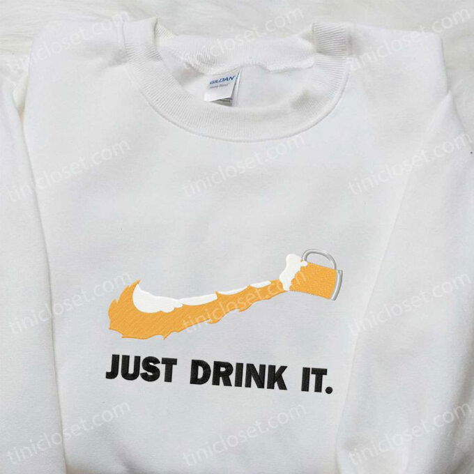 Just Drink It x Nike Swoosh Hoodie – Best Nike Inspired Embroidered Shirt for Him