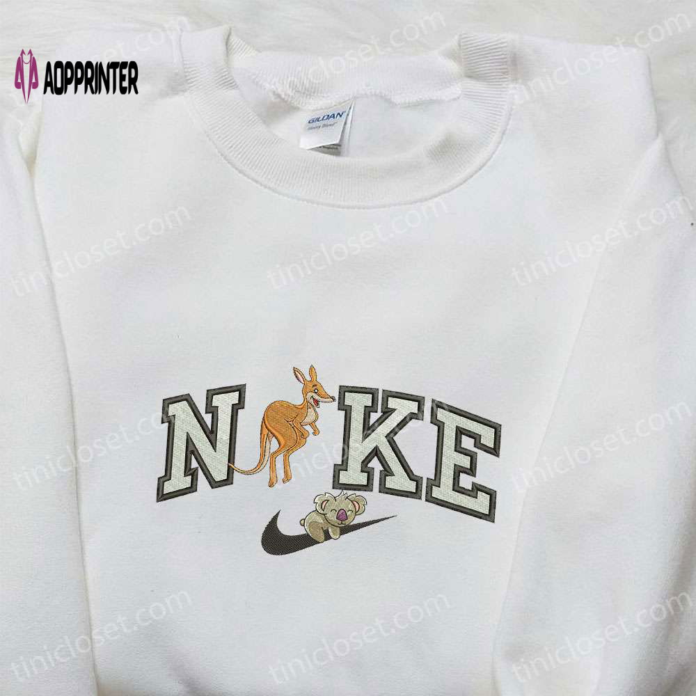 Kangaroo with Koala x Nike Embroidered Shirt: Animal-Inspired Nike-Infused Design Kangaroo with Koala x Nike Embroidered Shirt: Animal-Inspired Nike-Infused Design