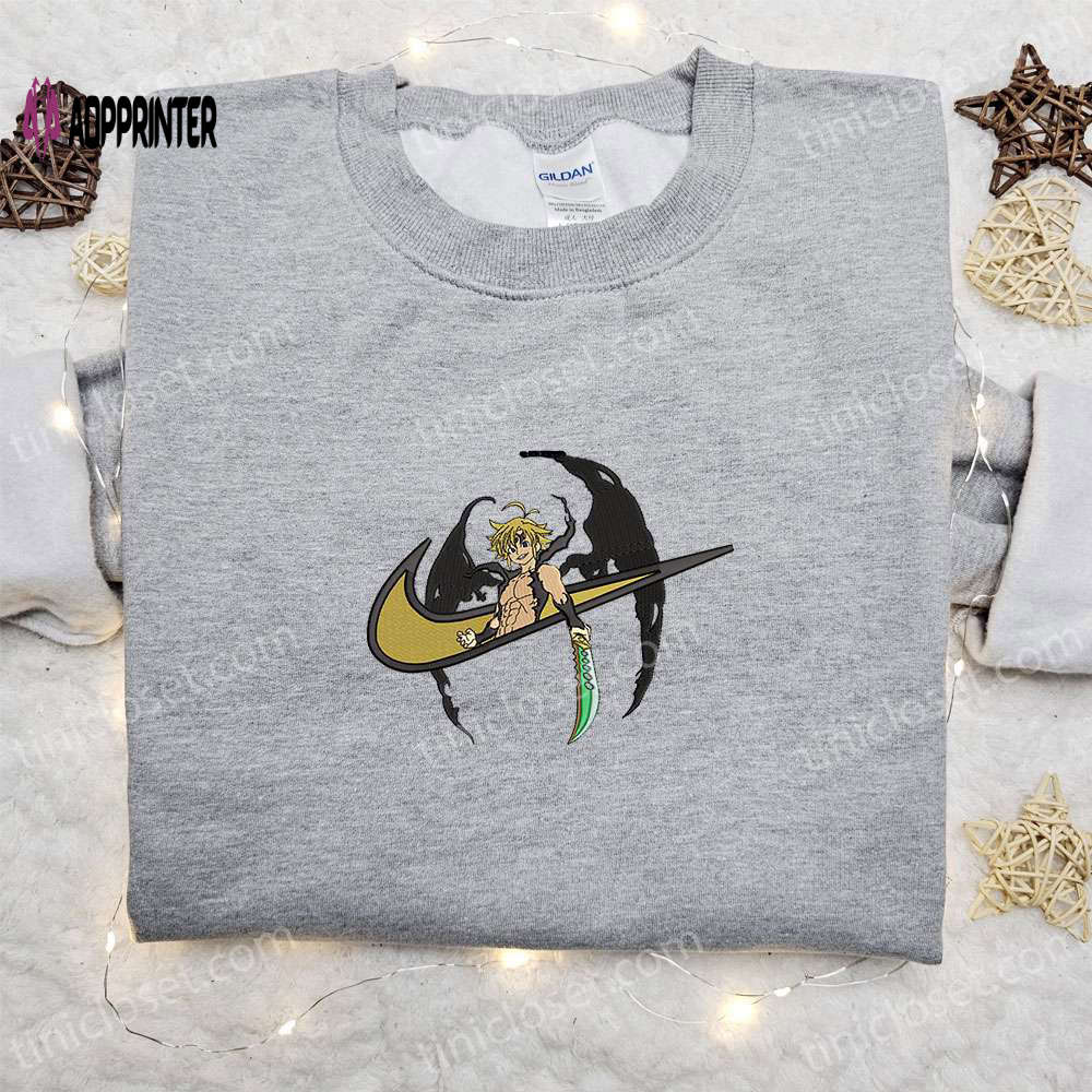 Meliodas x Nike Swoosh Anime Embroidered Hoodie & The Seven Deadly Sins Shirt: Nike Inspired Embroidery Meliodas x Nike Swoosh Anime Embroidered Hoodie & The Seven Deadly Sins Shirt: Nike Inspired Embroidery