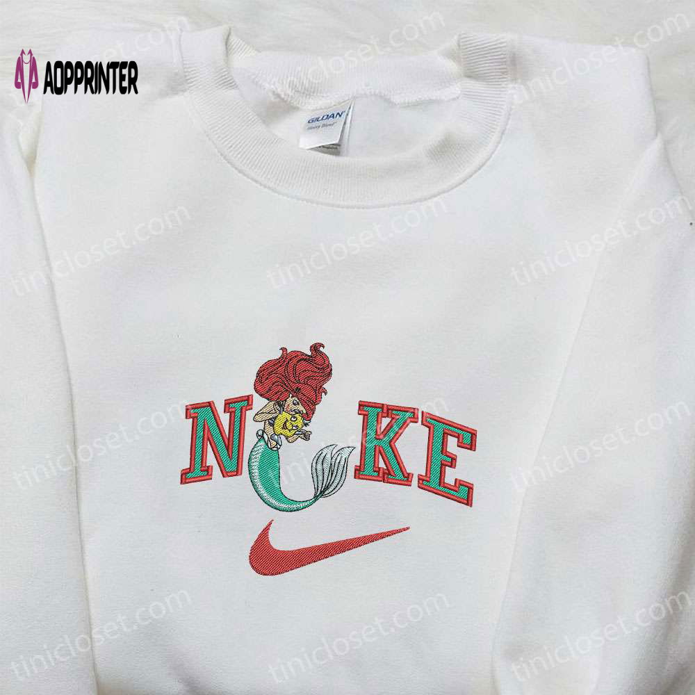 Mermaid Ariel x Nike Cartoon Embroidered Hoodie & Disney Characters Shirt – Nike Inspired Embroidery Mermaid Ariel x Nike Cartoon Embroidered Hoodie & Disney Characters Shirt – Nike Inspired Embroidery