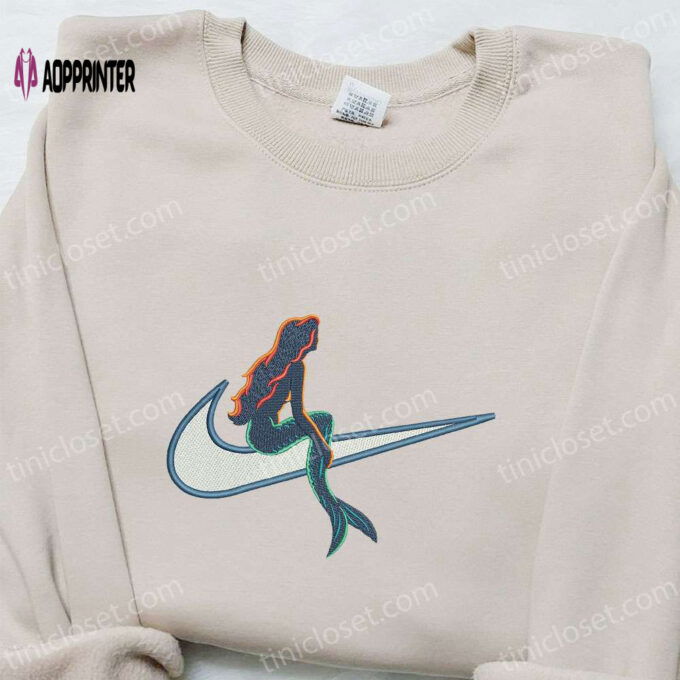 Mermaid x Swoosh Embroidered Shirt: Nike-Inspired Best Family Gift