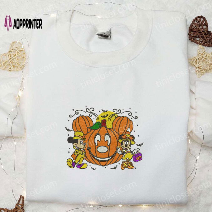 Mickey Minnie Halloween Pumpkin Embroidered Shirt: Best Disney Halloween Gifts for Family