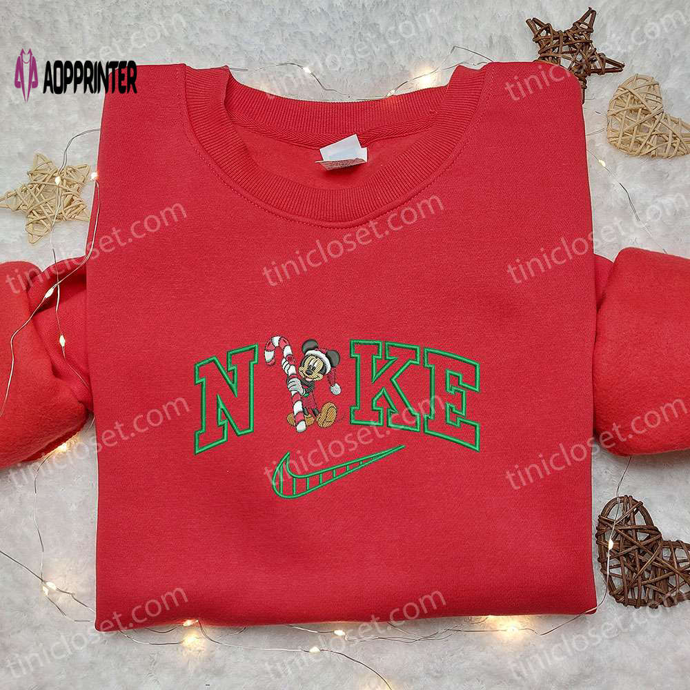 Mickey Mouse Candy Cane Xmas x Nike Embroidered Tshirt – Best Christmas Gift Nike Inspired Shirt Mickey Mouse Candy Cane Xmas x Nike Embroidered Tshirt – Best Christmas Gift Nike Inspired Shirt