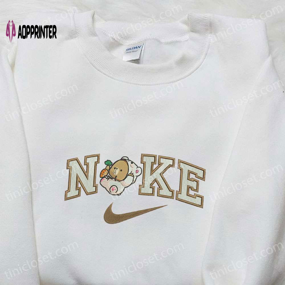Embroidered Mocha Bear x Nike Shirt: Stylish Milk & Mocha & Nike Inspired Design Embroidered Mocha Bear x Nike Shirt: Stylish Milk & Mocha & Nike Inspired Design