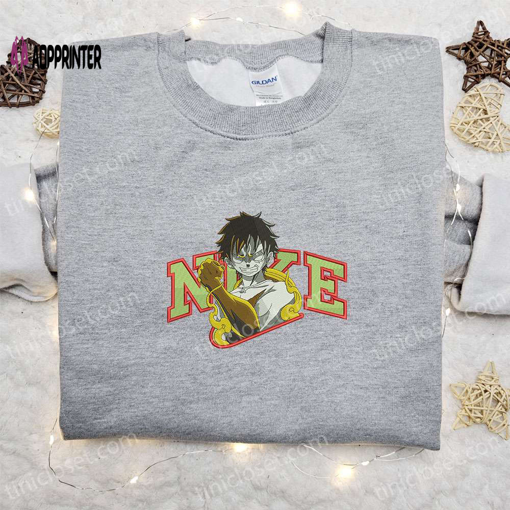 Monkey D Luffy Gear 2 x Nike Embroidered Anime Tshirt – One Piece Shirt Nike Inspired Monkey D Luffy Gear 2 x Nike Embroidered Anime Tshirt – One Piece Shirt Nike Inspired