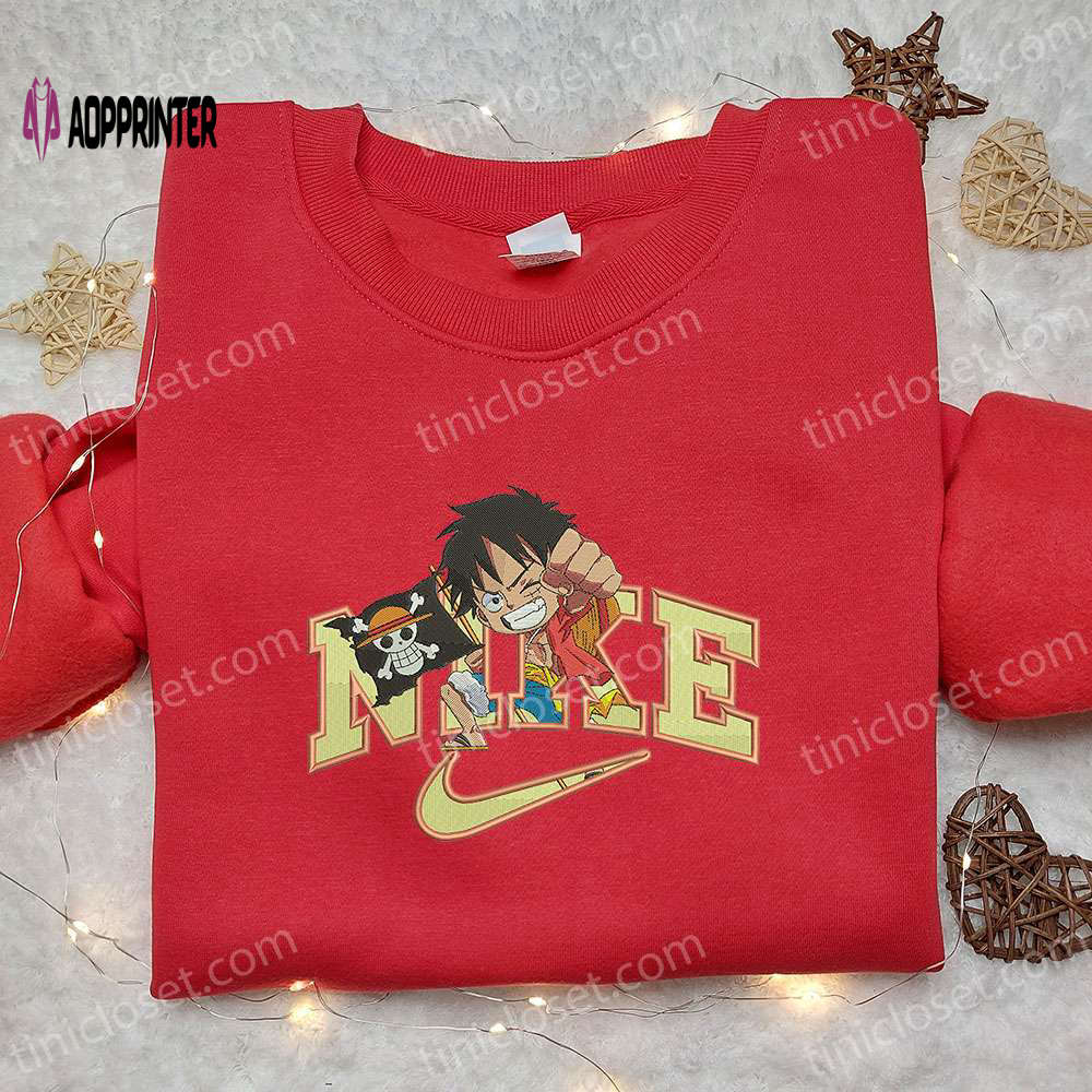 Monkey D Luffy Kid x Nike Anime Embroidered Hoodie & Shirt: One Piece Inspired Nike Swoosh Apparel Monkey D Luffy Kid x Nike Anime Embroidered Hoodie & Shirt: One Piece Inspired Nike Swoosh Apparel