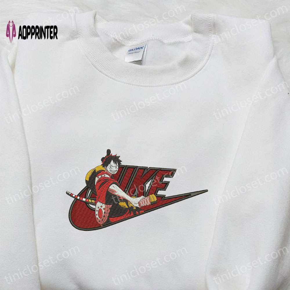 Monkey D Luffy Wano Arc x Nike Embroidered Anime Tshirt – One Piece & Nike Inspired Shirt Monkey D Luffy Wano Arc x Nike Embroidered Anime Tshirt – One Piece & Nike Inspired Shirt