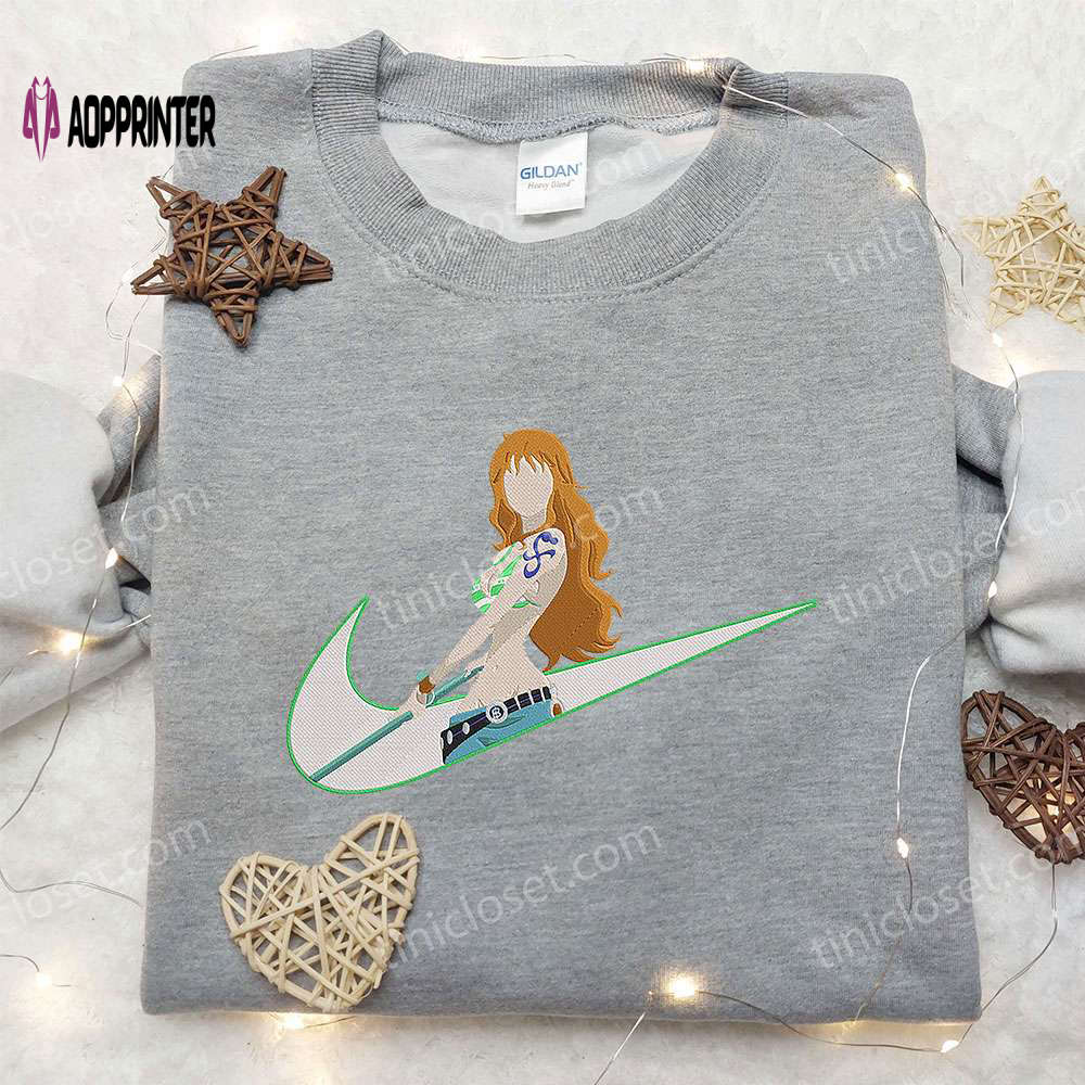 Nami x Nike Swoosh Anime Hoodie: One Piece & Nike Inspired Embroidered Shirt Nami x Nike Swoosh Anime Hoodie: One Piece & Nike Inspired Embroidered Shirt