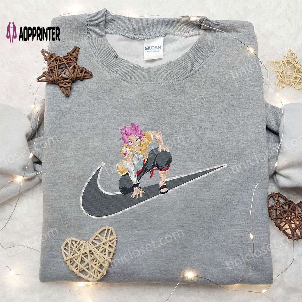 Natsu Dragneel x Nike Swoosh Anime Embroidered Hoodie & Fairy Tail Shirt: Nike Inspired Apparel Natsu Dragneel x Nike Swoosh Anime Embroidered Hoodie & Fairy Tail Shirt: Nike Inspired Apparel