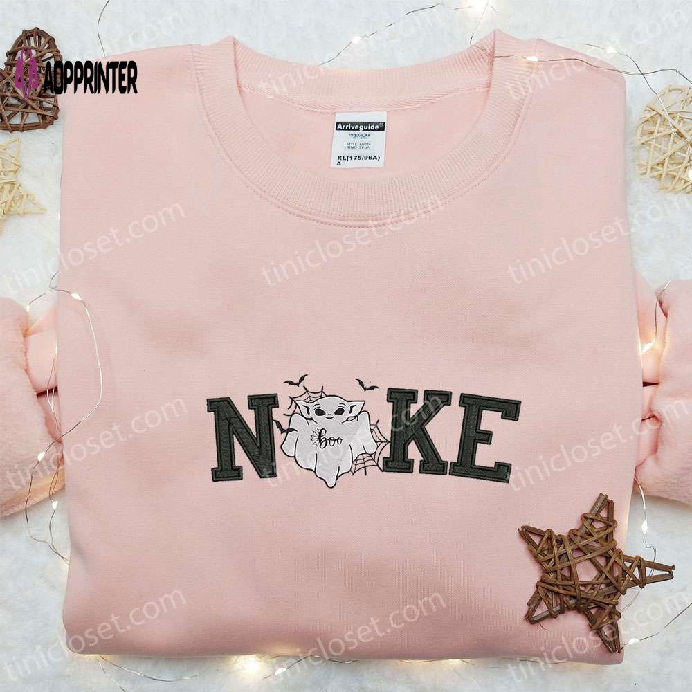 Nike x Baby Yoda Boo Ghost Embroidered Shirt: Best Family Gift Nike Inspired Design Nike x Baby Yoda Boo Ghost Embroidered Shirt: Best Family Gift Nike Inspired Design