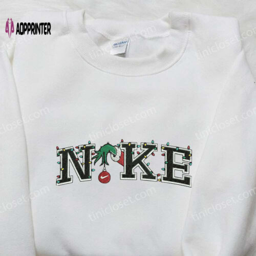 Nike x Christmas Grinch Hand Embroidered Shirt - Custom Holiday Gift for Family