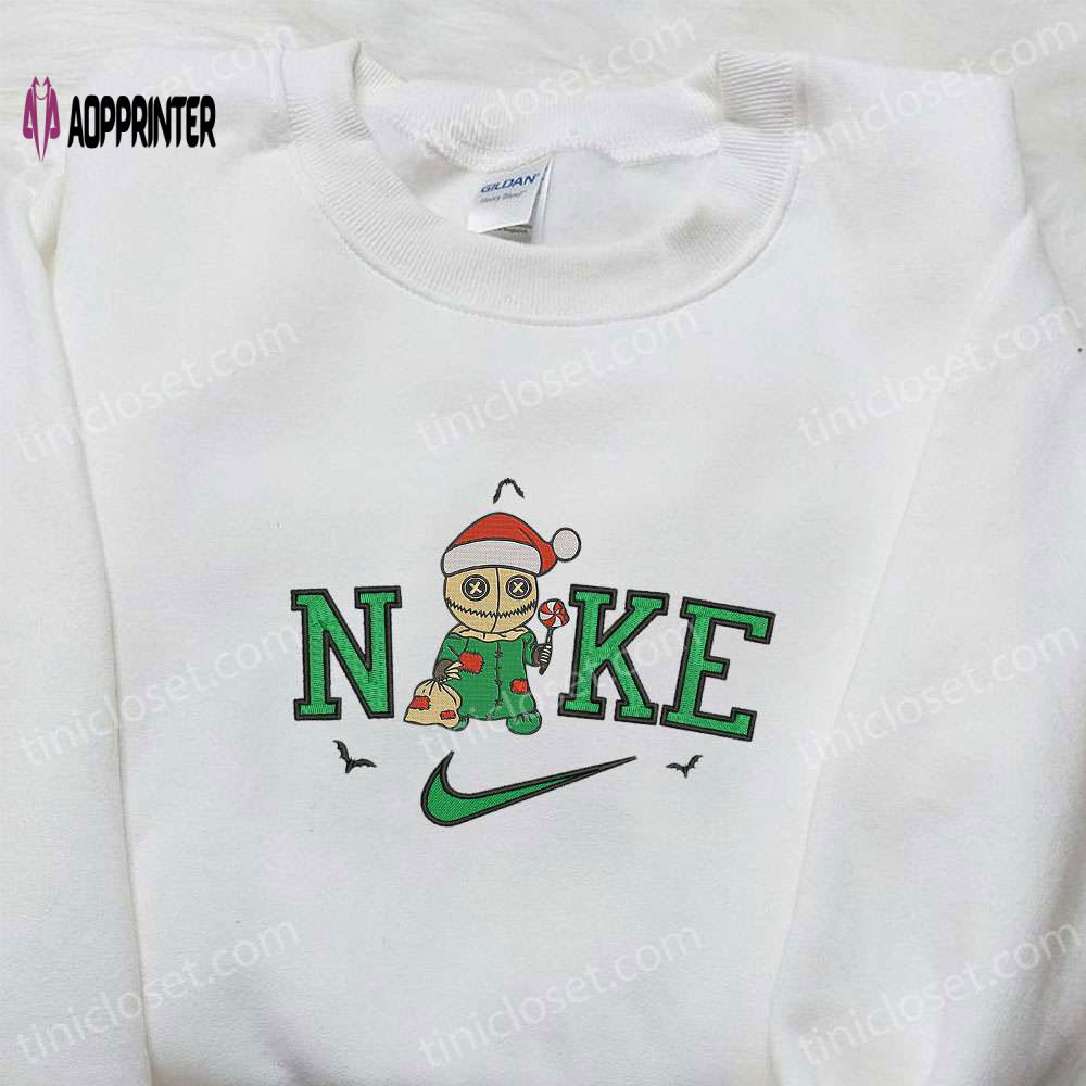 Nike x Christmas Hat Chibi Voodoo Doll Embroidered Hoodie: Spooky Halloween Sweatshirt Best Gifts for Family Nike x Christmas Hat Chibi Voodoo Doll Embroidered Hoodie: Spooky Halloween Sweatshirt Best Gifts for Family
