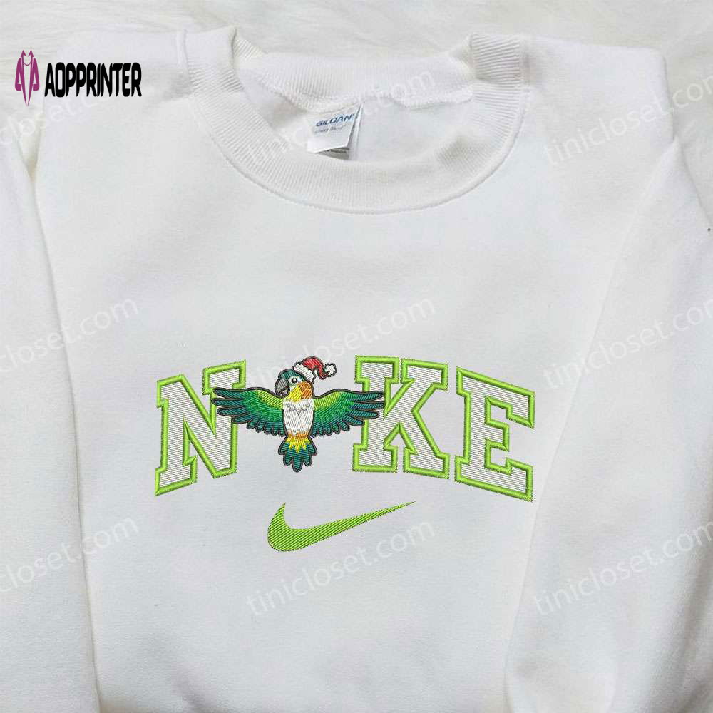 Nike x Christmas Parrot Embroidered Shirt – Unique Animal Embroidery Perfect Christmas Gifts for Family Nike x Christmas Parrot Embroidered Shirt – Unique Animal Embroidery Perfect Christmas Gifts for Family