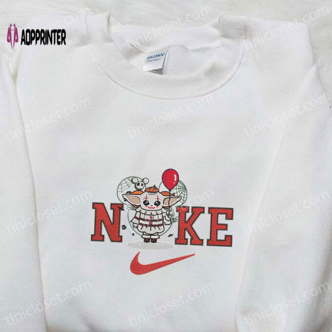 Nike x Cute Face Pennywise Stitch Balloon Embroidered Shirt Disney Halloween Hoodie Funny Sweatshirt