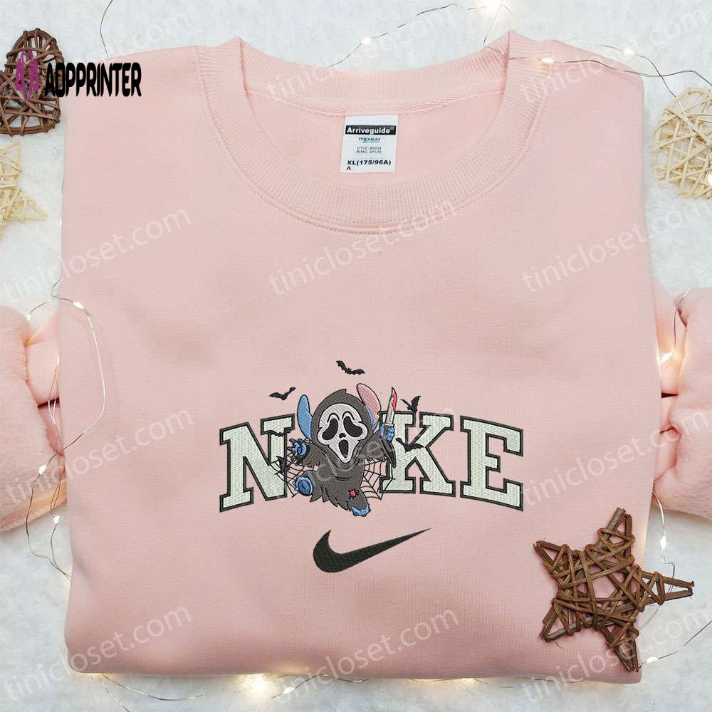 Nike x Ghostface Stitch Embroidered Sweatshirt & T-Shirt: Halloween Inspired Hoodie Nike x Ghostface Stitch Embroidered Sweatshirt & T-Shirt: Halloween Inspired Hoodie