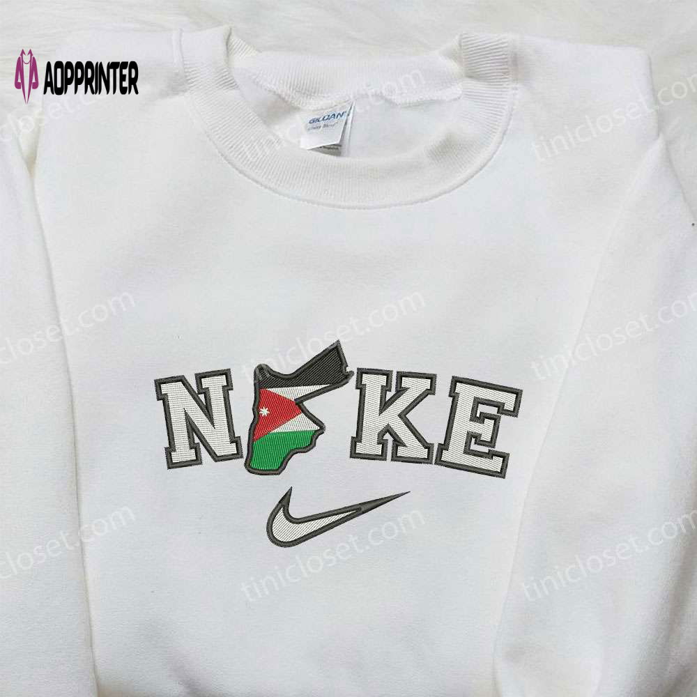 Nike x Jordania Map Embroidered Shirt: Unique Nike-Inspired National Day Gift Nike x Jordania Map Embroidered Shirt: Unique Nike-Inspired National Day Gift