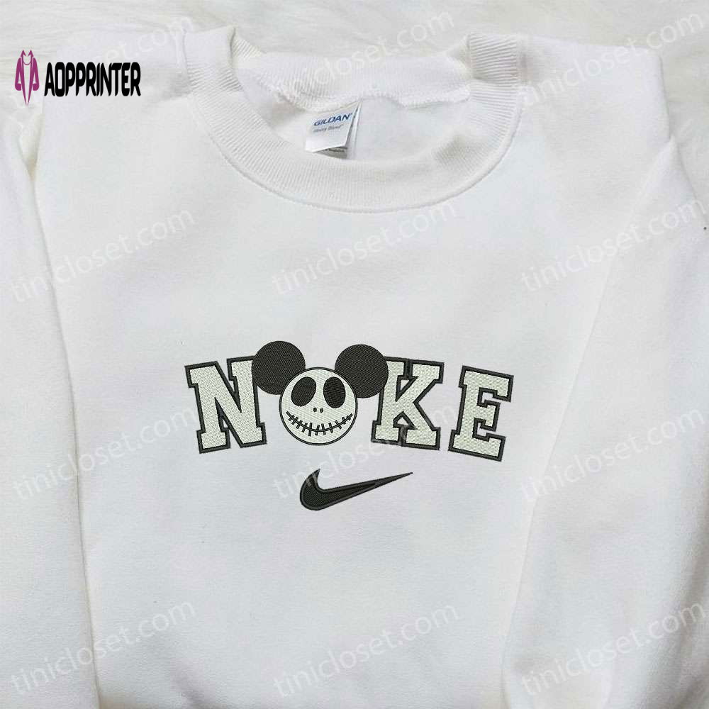 Nike x Mickey Jack Skellington Embroidered Shirt: Disney Halloween Inspired Tee Nike x Mickey Jack Skellington Embroidered Shirt: Disney Halloween Inspired Tee
