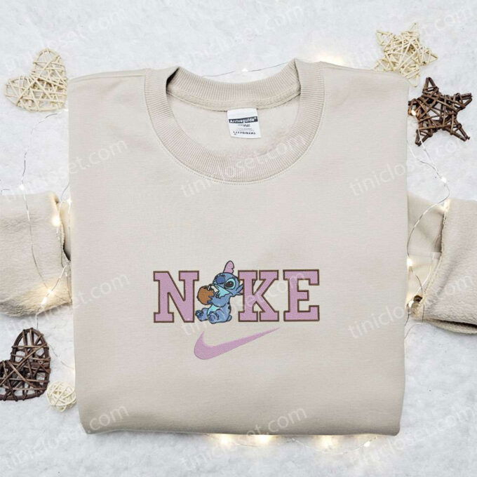 Nike x Stitch Coconut Embroidered Sweatshirt & Hoodie: Lilo and Stitch Inspired Nike Inspired T-Shirt