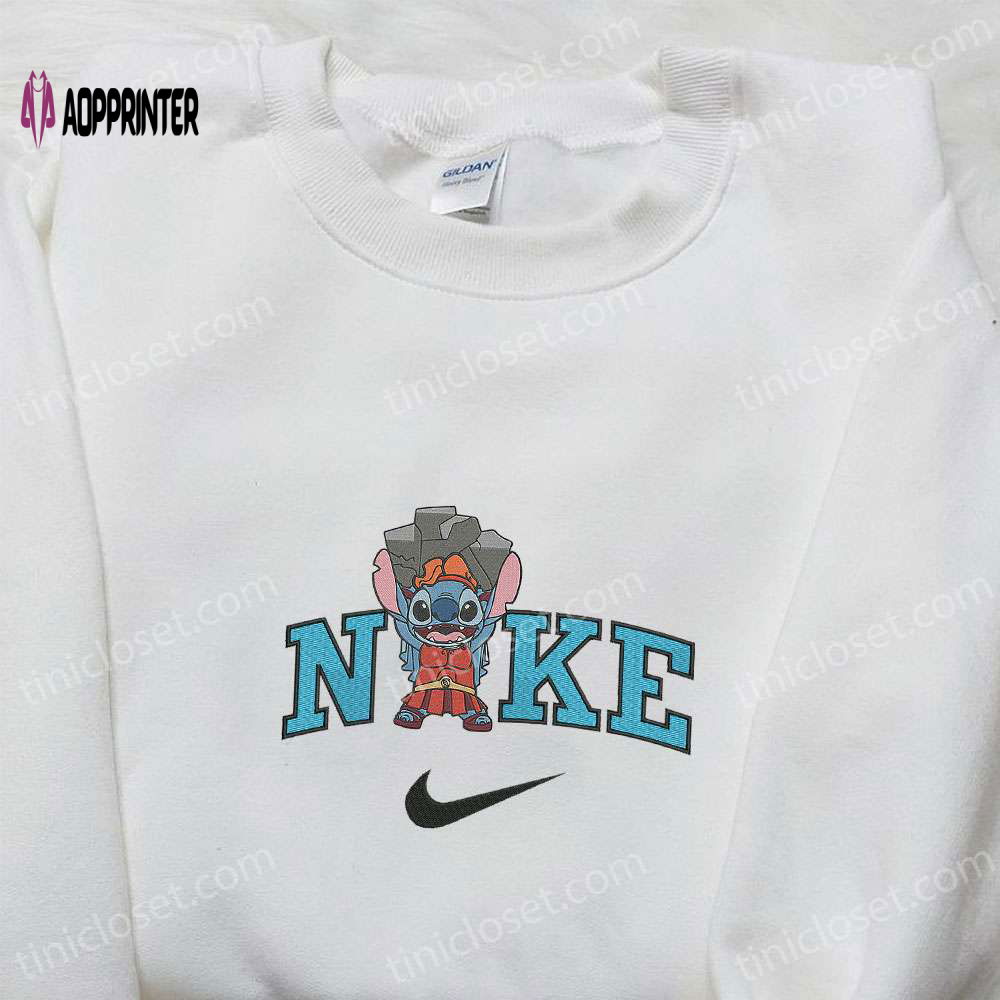 Custom Nike x Stitch Hercules Embroidered Shirt: Cute Halloween Style Custom Nike x Stitch Hercules Embroidered Shirt: Cute Halloween Style