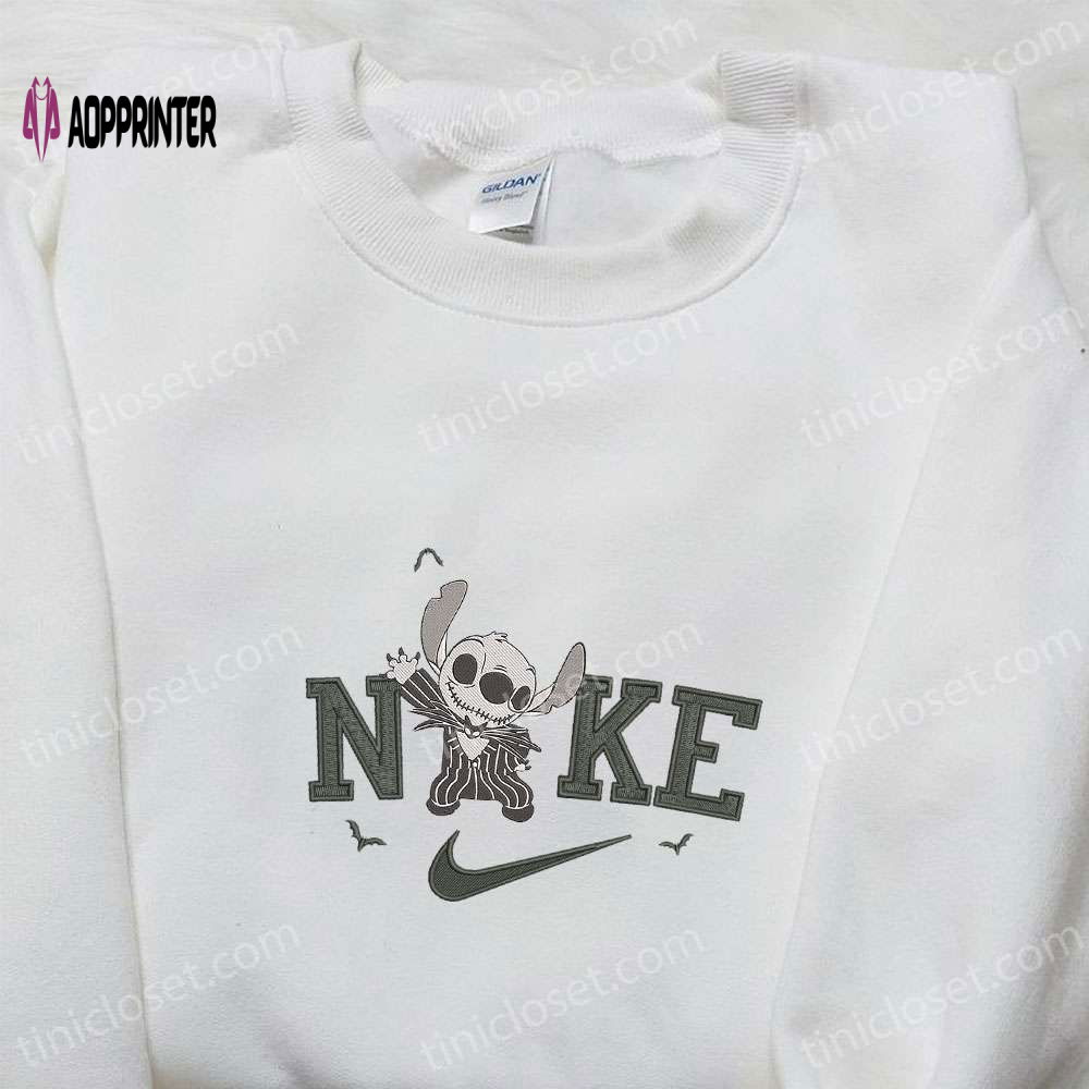 Nike x Stitch Jack Skellington Embroidered Shirt: Adorable Halloween Inspired Tee Nike x Stitch Jack Skellington Embroidered Shirt: Adorable Halloween Inspired Tee