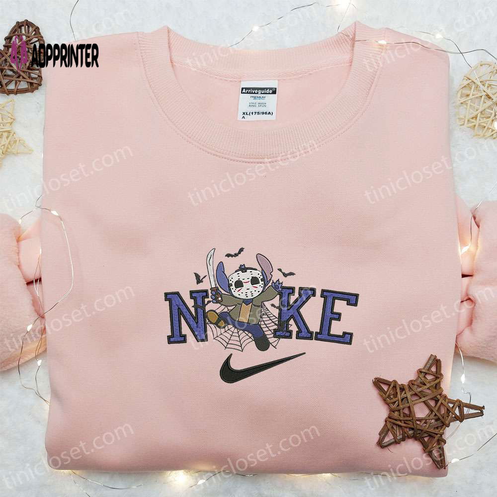 Nike x Stitch Jason Voorhees Embroidered T-Shirt & Inspired Hoodie: Adorable Halloween Sweatshirt Nike x Stitch Jason Voorhees Embroidered T-Shirt & Inspired Hoodie: Adorable Halloween Sweatshirt