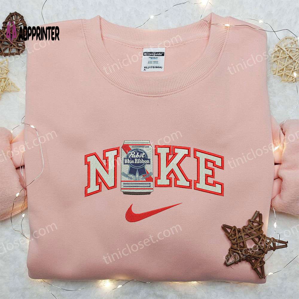 Pabst Bottle Ribbon x Nike Embroidered Sweatshirt & Shirts: Trendy Unique Nike-Inspired Designs Pabst Bottle Ribbon x Nike Embroidered Sweatshirt & Shirts: Trendy Unique Nike-Inspired Designs