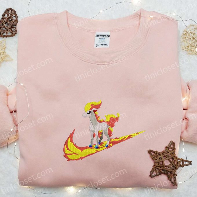 Ponyta x Nike Swoosh Anime Embroidered Sweatshirt & Pokemon Shirt Nike Inspired Apparel