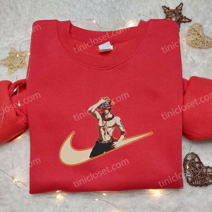 Portgas D Ace x Nike Anime Hoodie – Embroidered One Piece & Nike Inspired Shirt