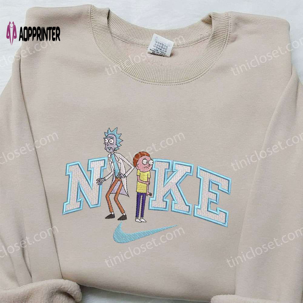 Rick and Morty x Nike Embroidered Sweatshirt: Cartoon Shirt Nike Inspired Design Rick and Morty x Nike Embroidered Sweatshirt: Cartoon Shirt Nike Inspired Design