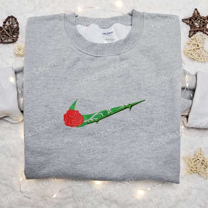 Custom Rose Flower x Swoosh Embroidered Shirt Sweatshirt & Hoodie: Nike Inspired