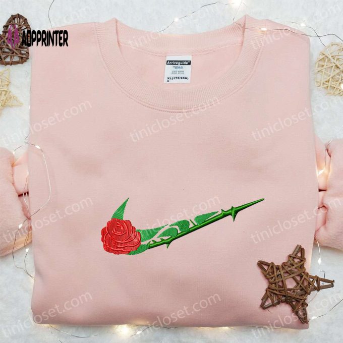 Custom Rose Flower x Swoosh Embroidered Shirt Sweatshirt & Hoodie: Nike Inspired