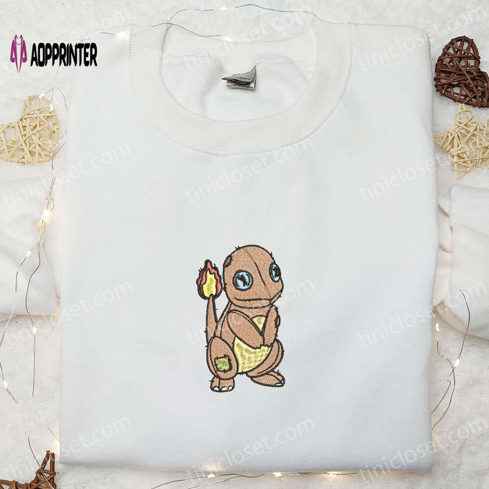 Spooky Charmander Pokemon Embroidered Shirt – Perfect Halloween & Pokemon Fan Attire Spooky Charmander Pokemon Embroidered Shirt – Perfect Halloween & Pokemon Fan Attire