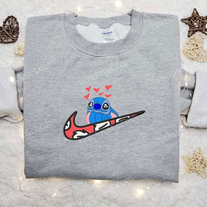 Stitch Hearts x Swoosh Embroidered Sweatshirt: Disney Characters Hoodie Best Valentine’s Gift Ideas