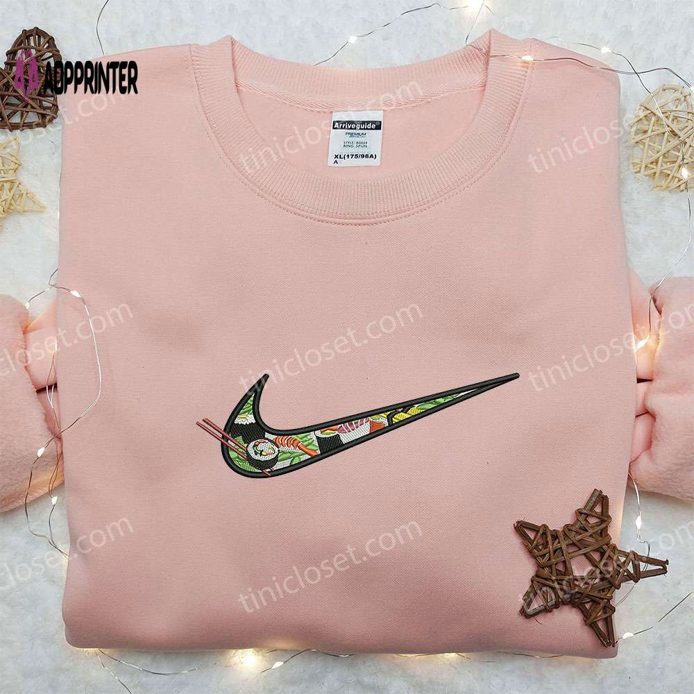 Sushi x Nike Swoosh Embroidered Sweatshirt Favorite Food Shirt Nike Inspired Shirt Sushi x Nike Swoosh Embroidered Sweatshirt Favorite Food Shirt Nike Inspired Shirt