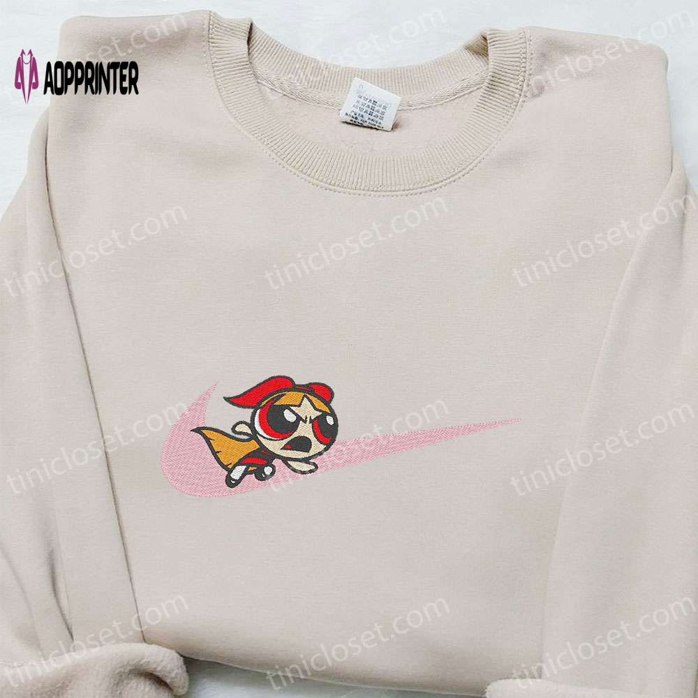 Swoosh x Blossom Cartoon Embroidered Sweatshirt Powerpuff Girls Shirt Nike Inspired T-shirt Swoosh x Blossom Cartoon Embroidered Sweatshirt Powerpuff Girls Shirt Nike Inspired T-shirt
