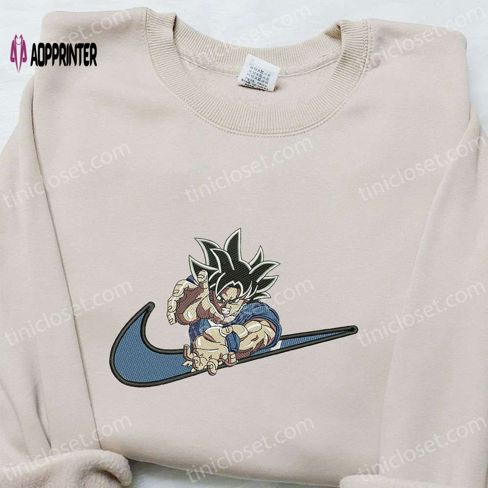 Swoosh x Goku Kameha Anime Hoodie: Dragon Ball Embroidered Shirt Cool Anime Clothing Swoosh x Goku Kameha Anime Hoodie: Dragon Ball Embroidered Shirt Cool Anime Clothing