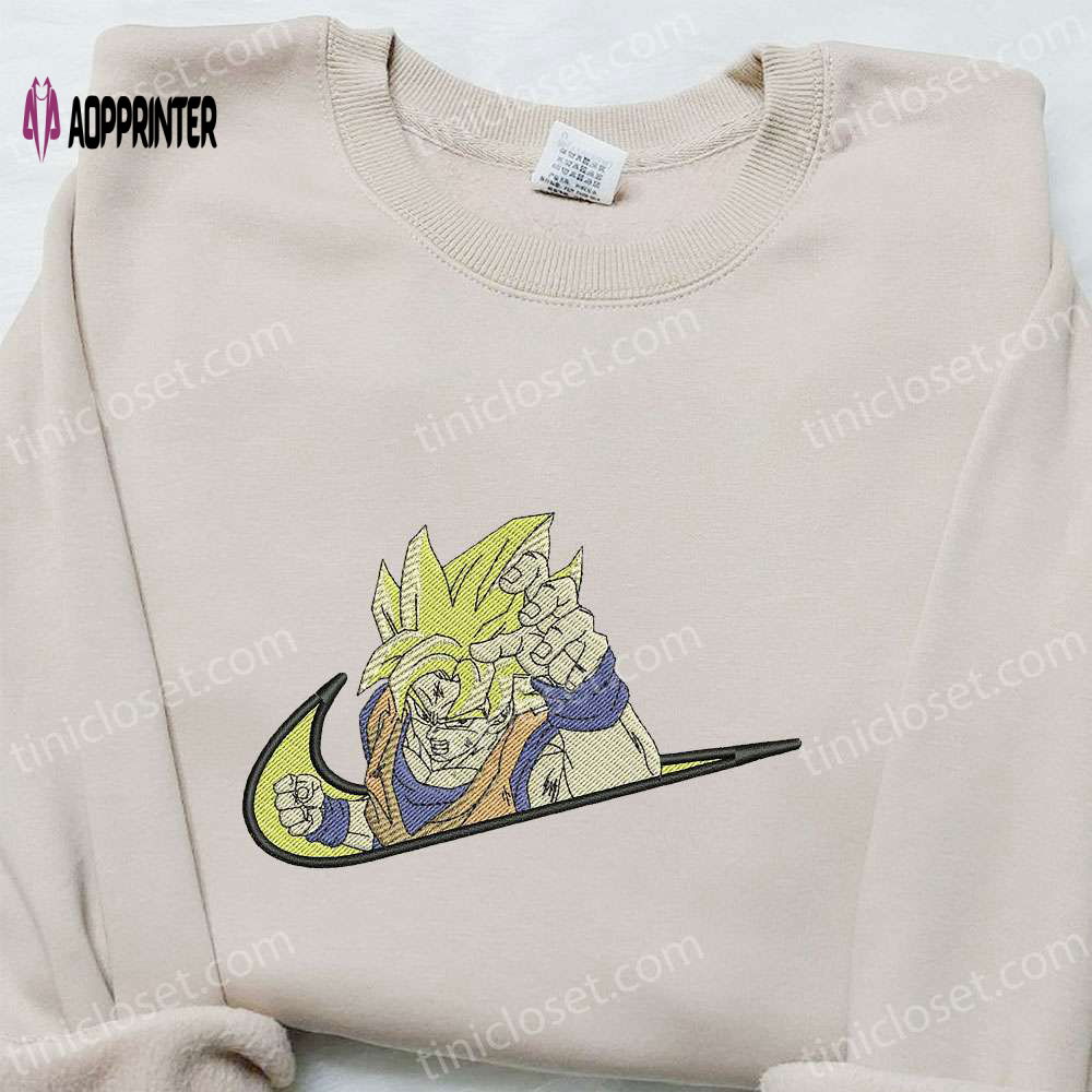 Swoosh x Goku Super Saiyan Anime Hoodie – Dragon Ball Embroidered Shirt for Cool Anime Clothing Swoosh x Goku Super Saiyan Anime Hoodie – Dragon Ball Embroidered Shirt for Cool Anime Clothing