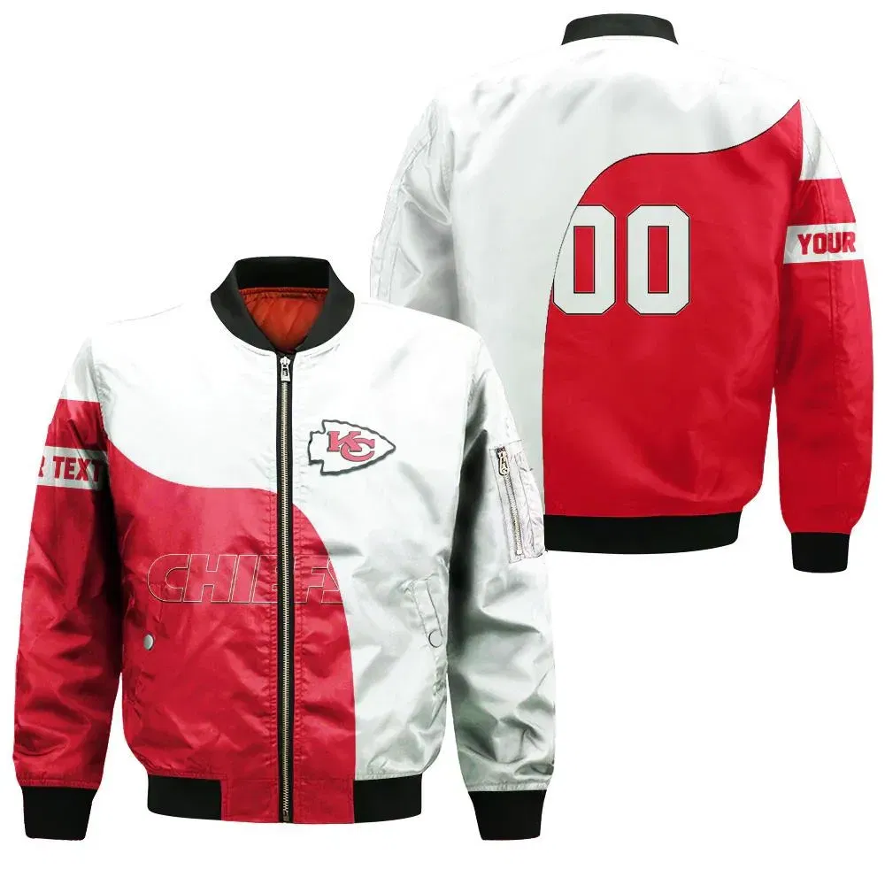 Kansas City Chiefs Bomber Jacket 3D Printed Curve Style Custom Text And Number Kansas City Chiefs Bomber Jacket 3D Printed Curve Style Custom Text And Number