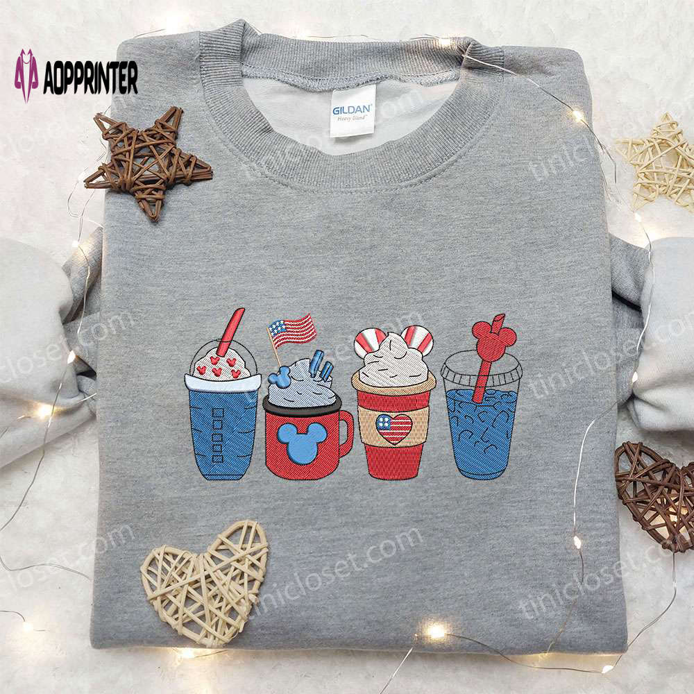 America Coffee Cups Embroidered Shirt – Best Patriotic Shirts for National Day Gifts America Coffee Cups Embroidered Shirt – Best Patriotic Shirts for National Day Gifts