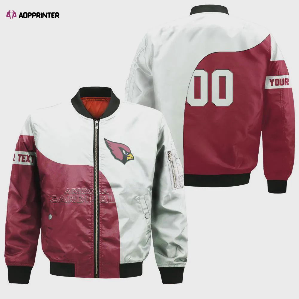 Arizona Cardinals Bomber Jacket 3D Printed Curve Style Custom Text And Number Arizona Cardinals Bomber Jacket 3D Printed Curve Style Custom Text And Number